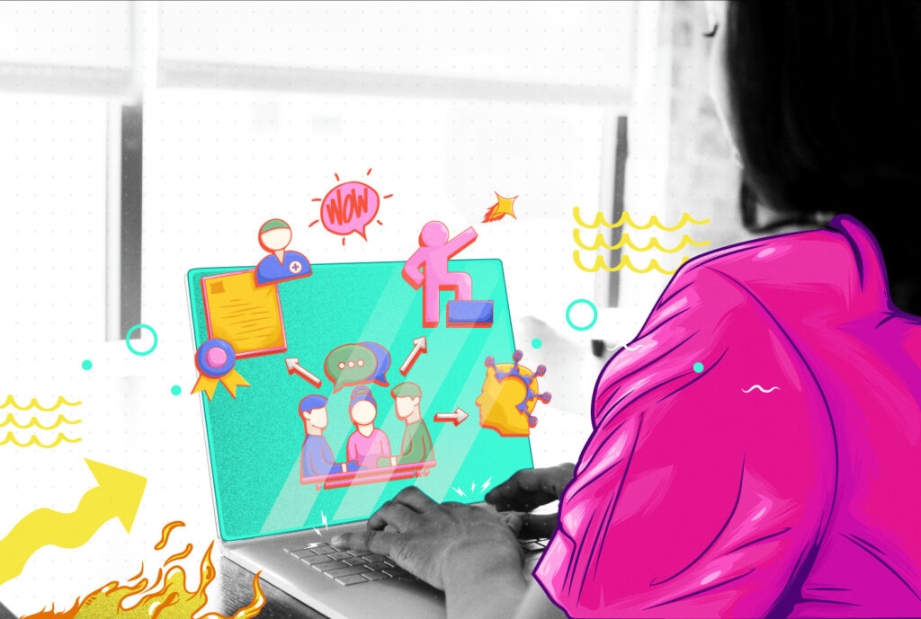 Photo illustration of a person learning on a laptop